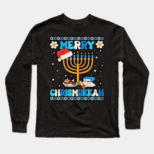 Merry Chrismukkah Groovy Ugly Xmas Funny Hanukkah Christmas Long Sleeve T-Shirt